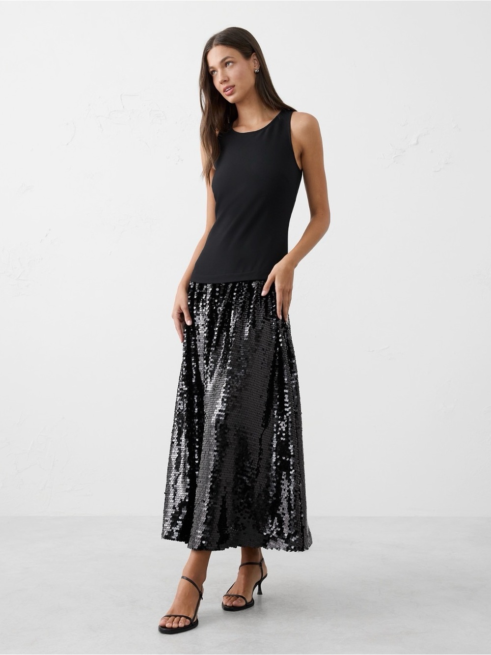 Banana Republic Sequin Drop Waist Maxi Dress Black Size 2 NWT